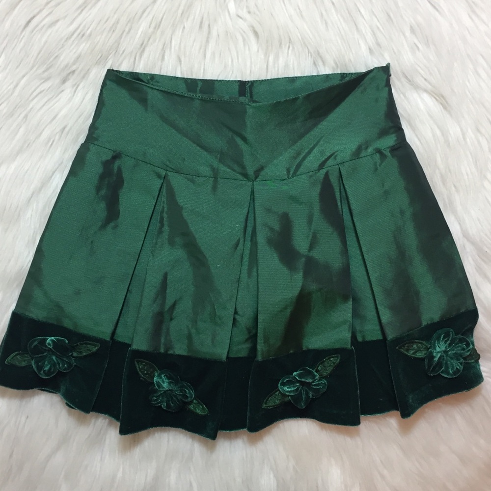 Girls green silk skirt